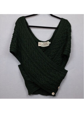 Aran Sweater Market green merino wool cable knit sweater wrap-M